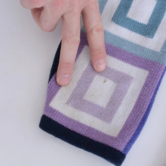 Vintage Talbots Navy Purple Geometric Squares Button Up Cardigan Sweater L - Picture 10 of 10